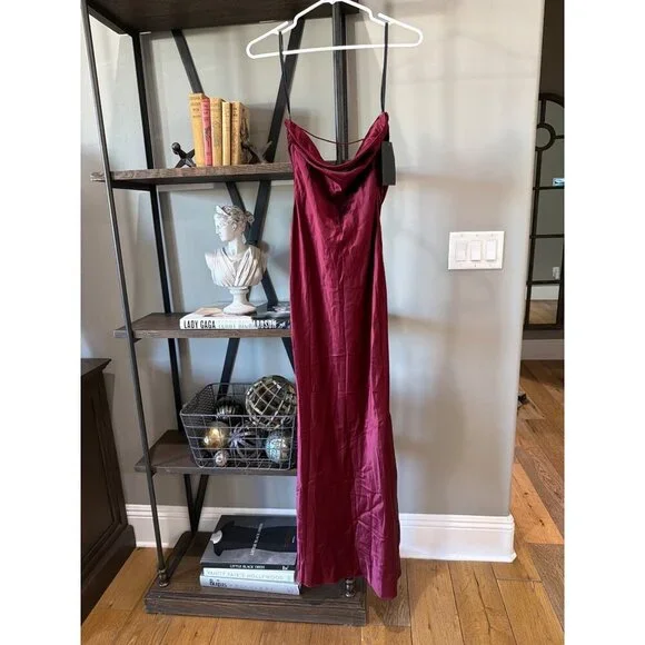 retrofete Keaton Silk Strapless Dress Cabernet Womens Size XS